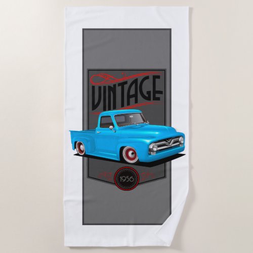 Vintage Blue 1956 Truck Beach Towel