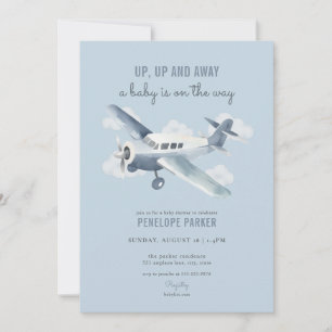 Vintage Blue Airplane Baby Shower Invitation