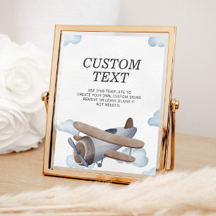Vintage Blue Airplane Birthday Party Custom Sign