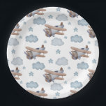Vintage Blue Airplane Pilot Birthday Party Paper Plates<br><div class="desc">Vintage Blue Airplane Pilot Birthday Party Paper Plates.</div>