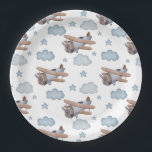 Vintage Blue Airplane Pilot Birthday Party Paper Plates<br><div class="desc">Vintage Blue Airplane Pilot Birthday Party Paper Plates.</div>