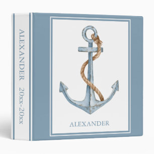 Vintage Blue Anchor With Rope Personalized 3 Ring Binder