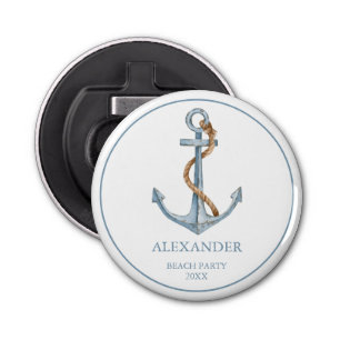Vintage Blue Anchor With Rope Personalized Bottle Opener