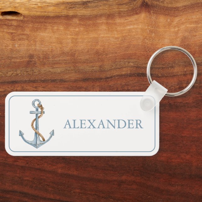 Vintage Blue Anchor With Rope Personalized Keychain (Front)