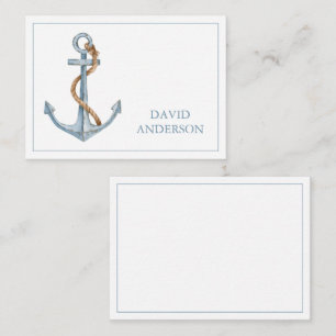 Vintage Blue Anchor With Rope Personalized Note Card