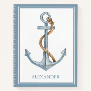 Vintage Blue Anchor With Rope Personalized Notebook