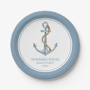 Vintage Blue Anchor With Rope Personalized Paper Plates