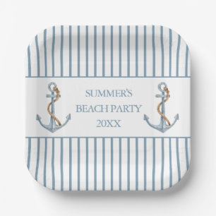 Vintage Blue Anchor With Rope Personalized Paper Plates