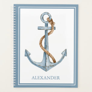 Vintage Blue Anchor With Rope Personalized Planner