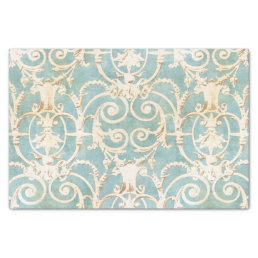 Vintage Blue and Beige Damask Pattern Tissue Paper