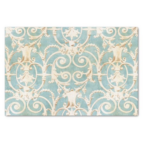 Vintage Blue and Beige Damask Pattern Tissue Paper