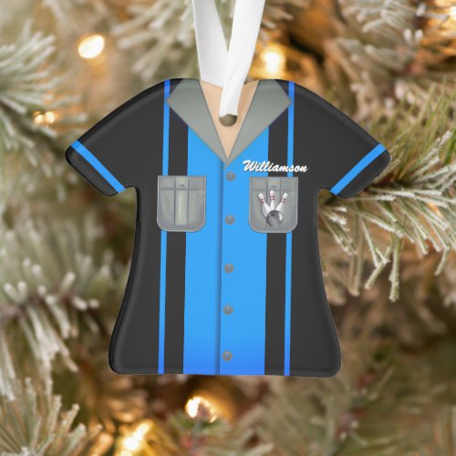 Vintage Blue and Black Bowling Shirt Ornament
