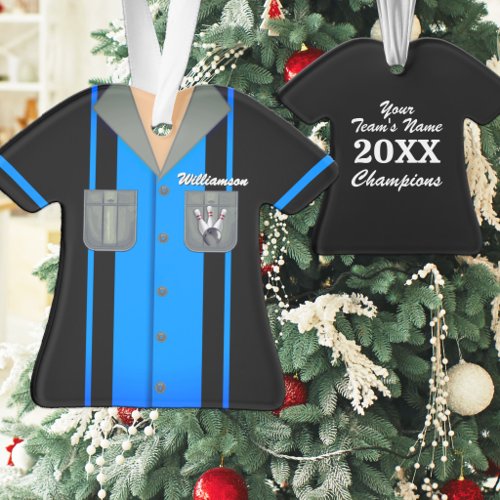 Vintage Blue and Black Bowling Shirt Ornament