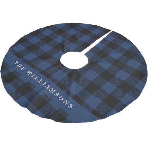 Vintage Blue and Black Buffalo Plaid Personalized  Brushed Polyester Tree Skirt