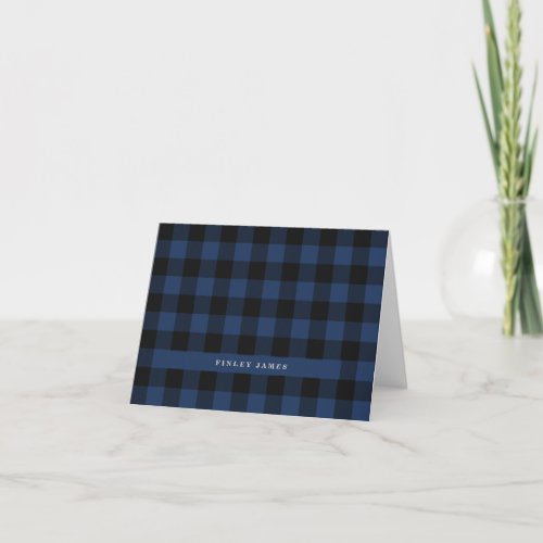 Vintage Blue and Black Buffalo Plaid Personalized  Thank You Card