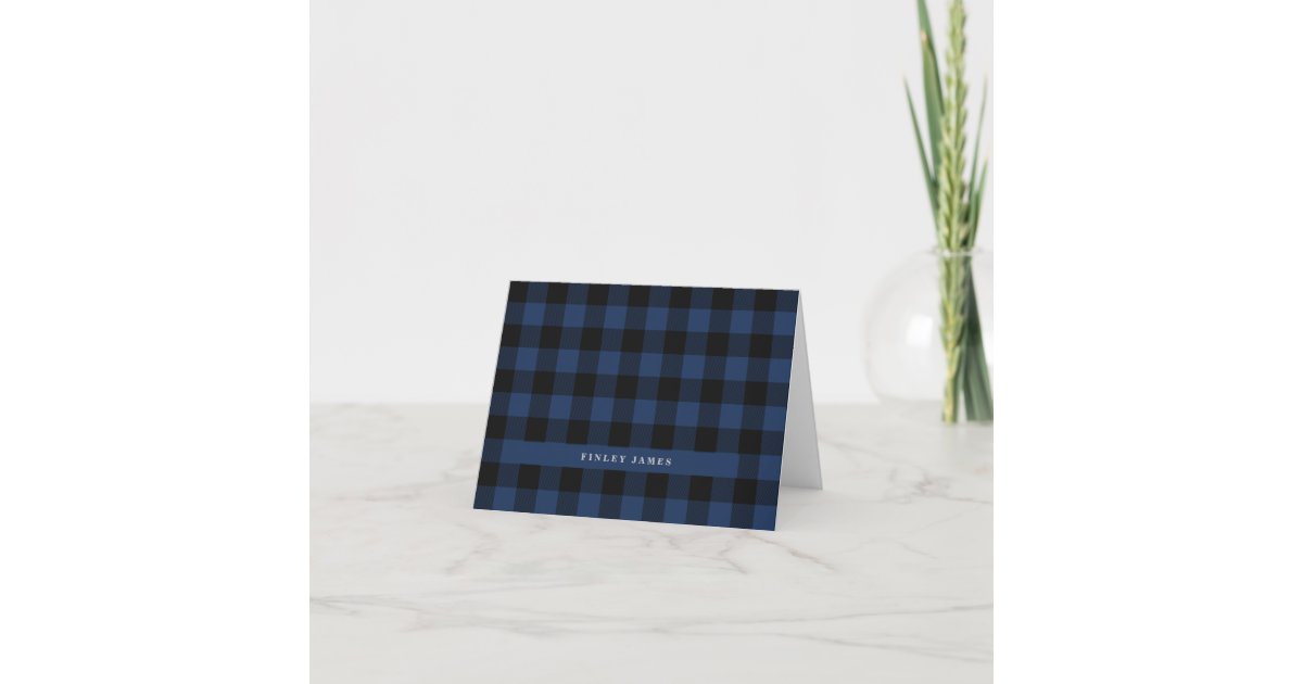 Vintage Blue and Black Buffalo Plaid Personalized Thank You Card | Zazzle