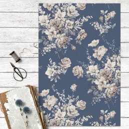 Vintage Blue and Cream Wedding Floral Decoupage Tissue Paper