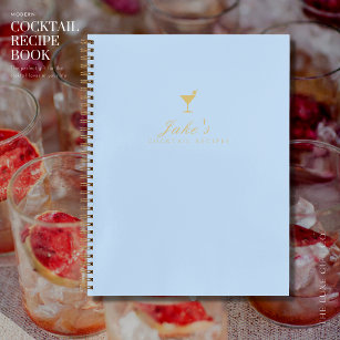 Vintage Blue and Gold Blank Cocktail Recipe Book
