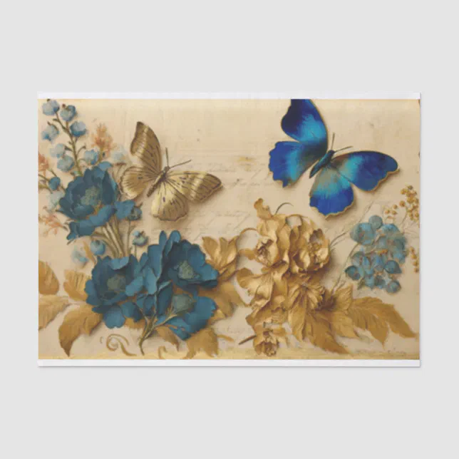 Vintage Blue and Gold Butterfly Decoupage Tissue Paper | Zazzle