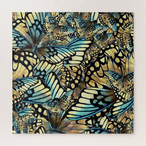Vintage Blue and Gold Butterfly Wings Jigsaw Puzzle