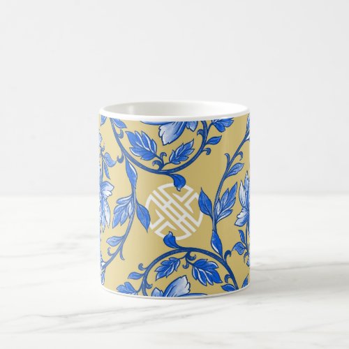 Vintage Blue and Gold Floral Chinoiserie Coffee Mug