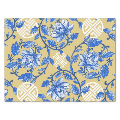 Vintage Blue and Gold Floral Chinoiserie Tissue Paper