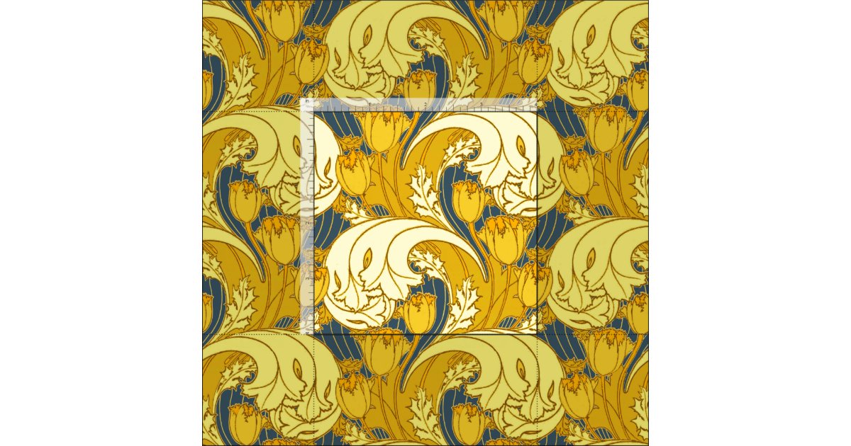 Vintage Blue and Gold Floral Pattern Art Fabric | Zazzle.com