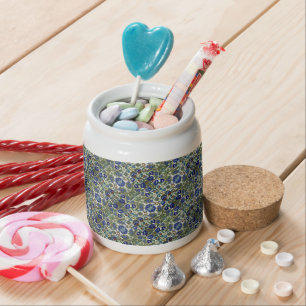 Vintage Blue and Gold Floral Pattern Candy Jar