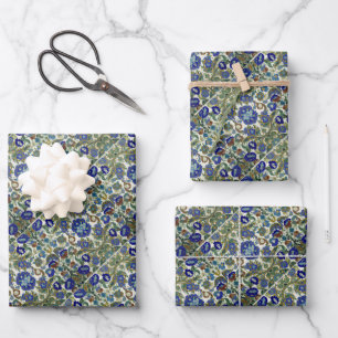 Vintage Blue and Gold Floral Pattern  Wrapping Paper Sheets