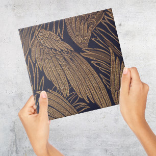 Vintage Blue and Gold Wings Pattern Ceramic Tile