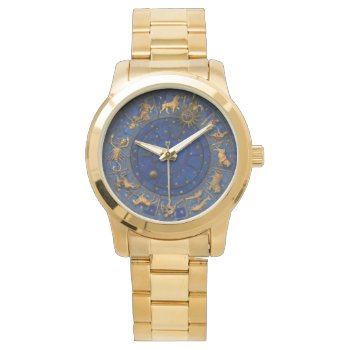 Vintage Blue And Gold Zodiac Astrology Celestial  Watch by iGizmo at Zazzle