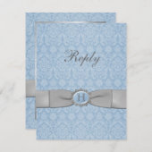 Vintage Blue and Gray Damask Reply Card (Front/Back)