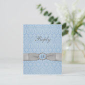 Vintage Blue and Gray Damask Reply Card (Standing Front)