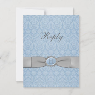 Vintage Blue and Gray Damask Reply Card