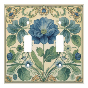 Vintage Blue And Green Art Nouveau Floral Light Switch Cover