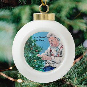 Vintage BLUE AND GREEN FROM NAN/ GRAM Art Ceramic Ball Christmas Ornament
