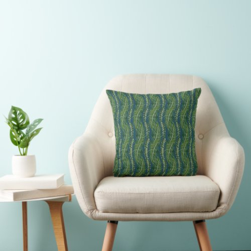 Vintage Blue And Green Palm Tree Leaf Pattern Throw Pillow