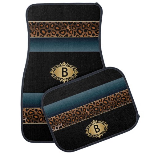 Vintage Blue and Jaguar Animal Print  Monogram Car Mat