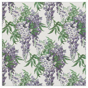 Vintage Blue and Lavender Wisteria Floral Pattern Fabric