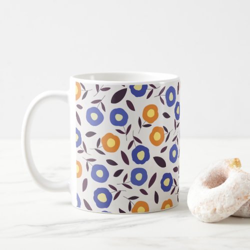 Vintage Blue and Orange Flower Pattern Coffee Mug