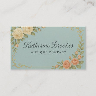Vintage Blue and Peach Floral Business Card