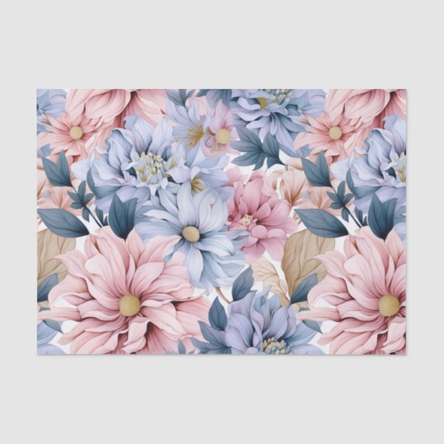 Vintage Blue and Pink Garden Flowers  Tissue Paper (Front)