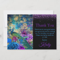 Vintage Blue and Purple Peacock Birthday Thank You