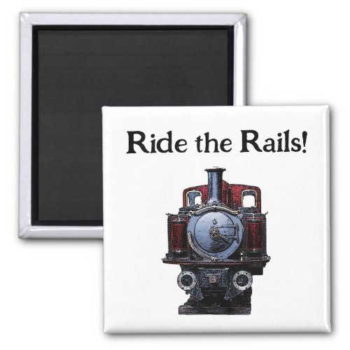 Vintage Blue and Red Train Locomotive Drawing  Magnet