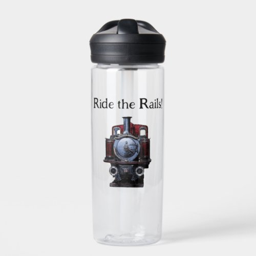 Vintage Blue and Red Train Locomotive Drawing  Water Bottle