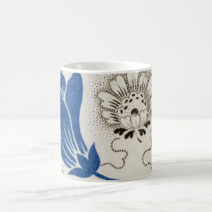 Vintage Blue and Stippled Floral Pattern Mugs