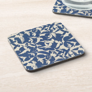 Vintage Blue and White Birds Japanese Art Beverage Coaster