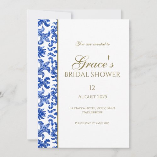 Vintage Blue and White Bridal Shower Invitation