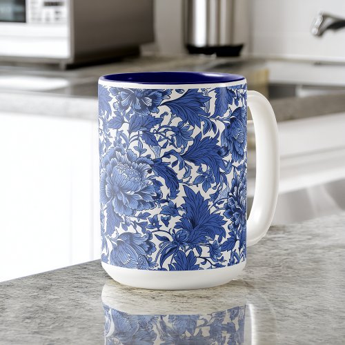 Vintage Blue and White Chintz Traditional Coffee Mug