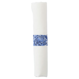 Vintage Blue and White Chintz Traditional Napkin Bands